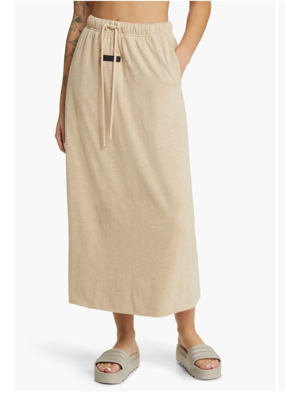 Fear of God Essentials Drawstring High Rise Maxi Skirt L Cozy Chic Streetwear